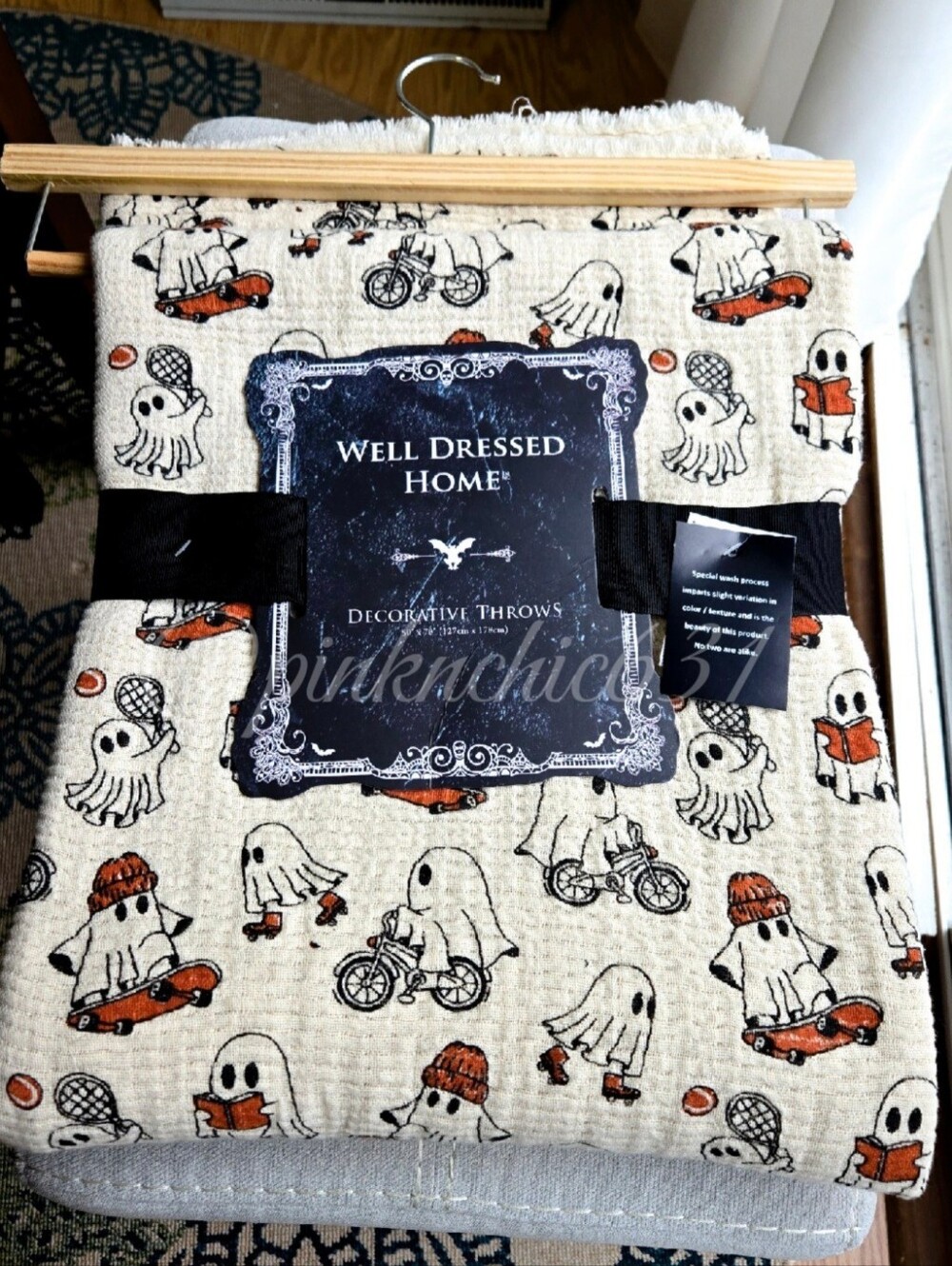 Ghost Reading Books Riding Bicycle Skates Skatboard Halloween Throw Blanket